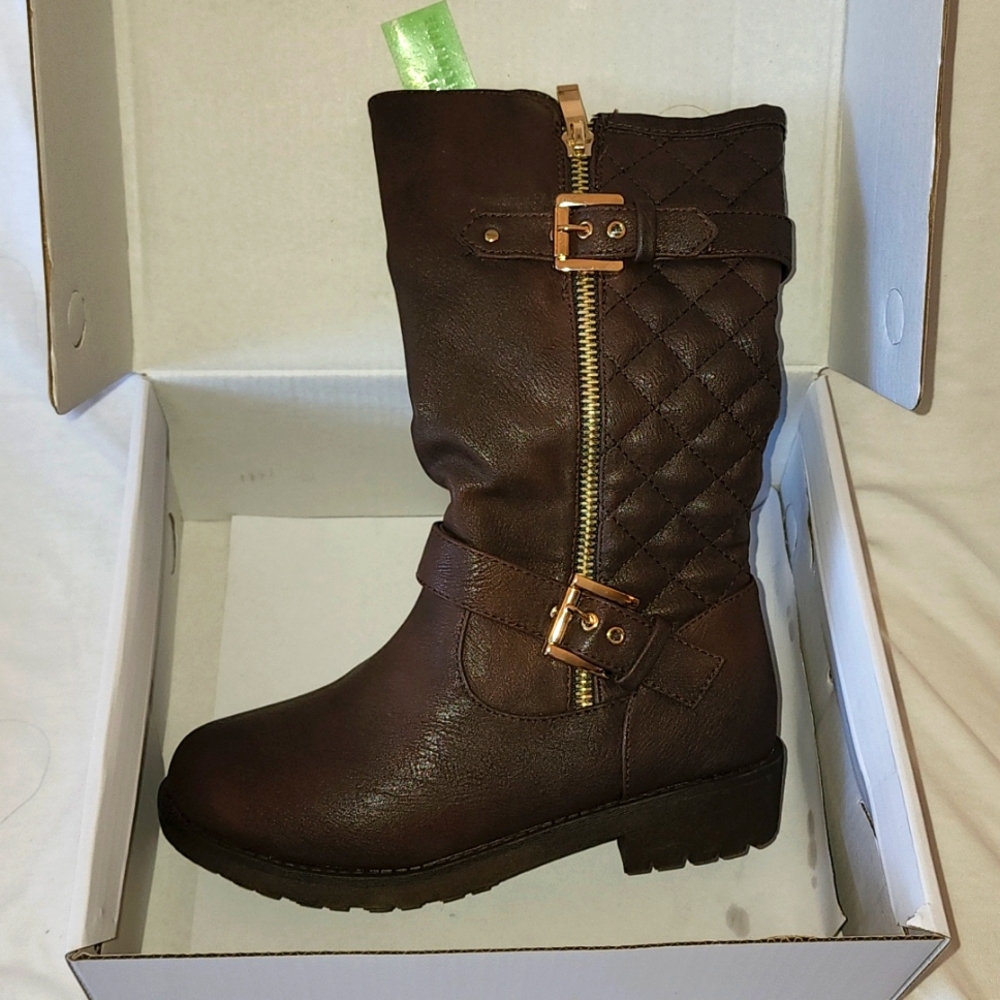 Dream Pairs Girls Stylish Brown Faux Fur Lining Winter riding boots Size 1